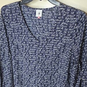 CAbi Navy Script "I Love You, Te Amo, Ich Liebe Dich Long Sleeve Top